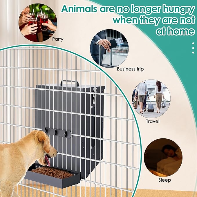 Hanging Cage Automatic Dog Feeder Large Breed,12L Dog Food Dispenser with Large Feeding Mouth Kennel-Gravity Pet Cage Feeder Galvanized Steel for Pet Crate & Metal Wire Kennel Indoor & Outdoor