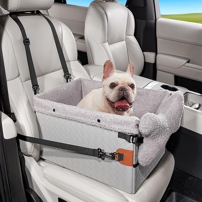 Dog Car Seat for Small Dogs,PU Leather Pet Car Seat Boosters,Puppy Cat Carseats with Washable Removable Cover(Grey, Small)