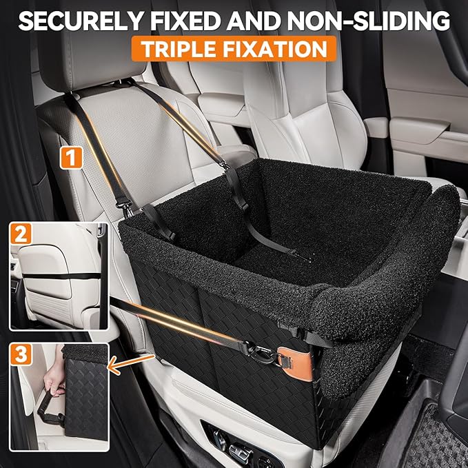 Dog Car Seat for Small Dogs,PU Leather MediumPet Car Seat Boosters,Puppy Cat Carseats with Washable Removable Cover(Black, Medium)