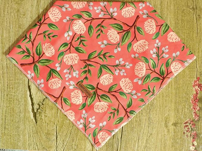 Elegant Little Tail Floral Dog Bandana 1PCS Washable Reversible Cotton Bibs Scarf, Adjustable Square Kerchief for Small to Large Dogs and Cats