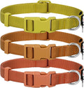 azuza 3 Pack Fall Dog Collars Comfortable and Adjustable Nylon Dog Collars for Medium Dogs, M (14-20inch)， Ginger Yellow, Rust Orange and Latte Brown