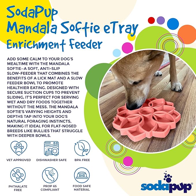SodaPup Mandala Softie eTray –Durable Enrichment Feeder Made in USA, Non-Toxic, Pet-Safe, Food Safe Rubber for Mental Stimulation, Avoiding Overfeeding, Fresh Breath, Digestive Health, Calming, & More