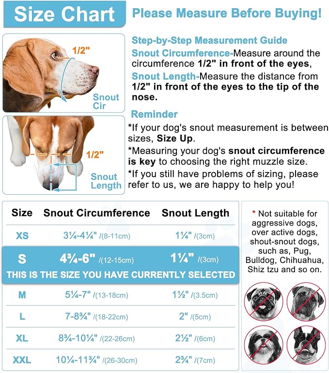 LUCKYPAW Dog Muzzle, Mesh Muzzle for Small Medium Dogs, Soft Mouth Cover to Prevent Biting Chewing, Drinkable Breathable Adjustable Puppy Mouth Guard(S, Baby Blue)