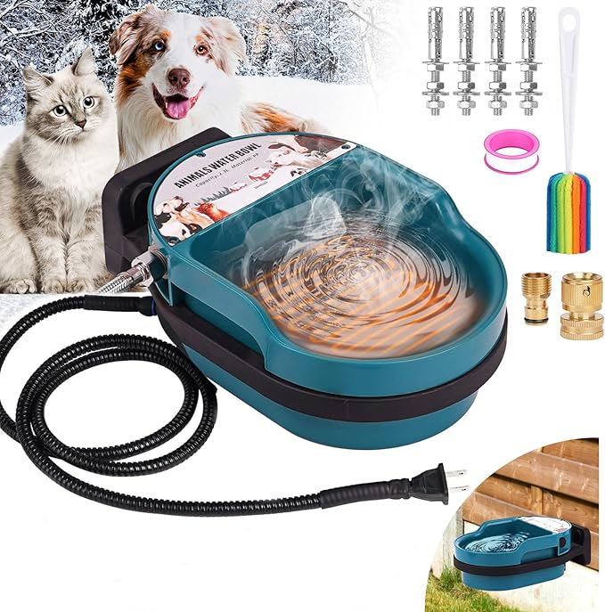 Automatic Heated Dog Water Bowl Outdoor Large Breed Heated Water Bowl for Cats Dogs with Chew-Resistant Cord Auto Fill Wall Mounted Pet Thermal Heated Water Bowl Dog Water Dispenser