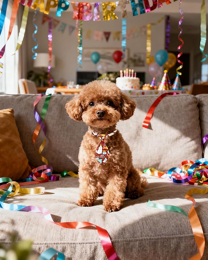 PET SHOW 10 Pack Happy Birthday Small Dog Ties Neckties for Doggies Cats Balloon Cake Neck Ties Bowties Girl Boy Pets Puppy Adjustable Holiday Costume Grooming Accessories Party Gift Favor