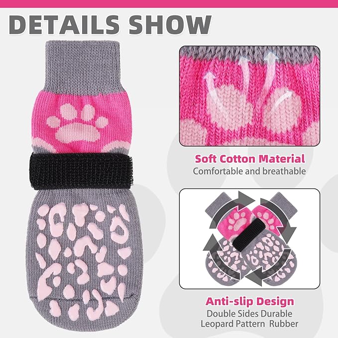 KOOLTAIL Dog Socks for Hot/Cold Pavement to Prevent Licking Paws Scratching,Anti Slip Pet Boots&Paw Protector for Hardwood Floors,Traction Control Grip Booties for Small Medium Large Senior Dogs PinkM