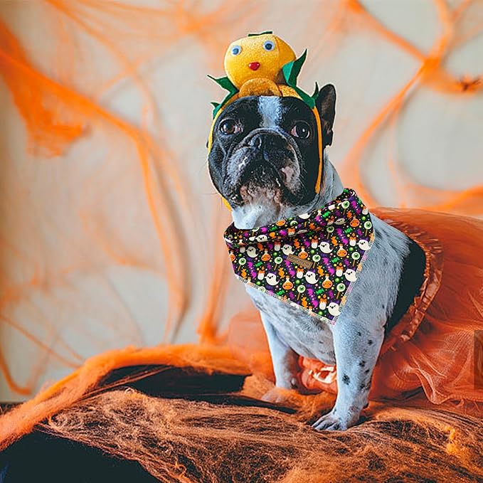 Elegant Little Tail Dog Bandana, Fall Halloween Adjustable Scarf Handkerchief Bib for Small Large Dogs, Boy Girl Square Kerchief