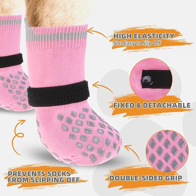 KOOLTAIL Anti Slip Dog Socks Booties to Prevent Licking Paws Scratching, Pet Boots&Paw Protector for Hardwood Floors, Dog Shoes for Winter, Traction Control Grip Socks for Small Medium Large Dogs XL
