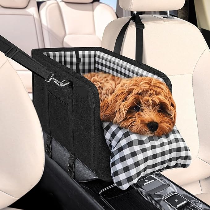 GLOGLOW Car Center Console Dog Seat Console Dog Car Seat, Non Slip Portable Safety for Small Dogs Up to 11 Lbs and 11.6 Inches Travel Supplies (Black)