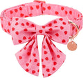 Valentine Dog Collar with Bow Tie, Valentine Bowtie Collar for Medium Girl Dog, Cotton Collar with Durable Metal Buckle, Valentine’s Gift Pet Collar, M, Red Heart