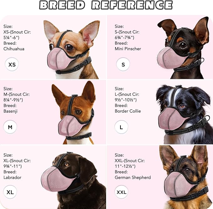 Dog Muzzle - Soft Breathable Mesh Nylon Adjustable Muzzle for Small Medium Large Dogs | Prevents Chewing,Biting & Scavenging | Allows Panting, Drinking & Grooming | Secure Collar Strap Design(Pink L)