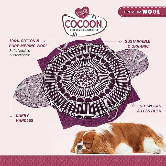 Cocoon® - Eco-Friendly Pet Burial & Cremation Ceremony Kit (Premium Wool) - Casket for Dogs and Cats (Choose Size & Color) (Medium, Magenta)