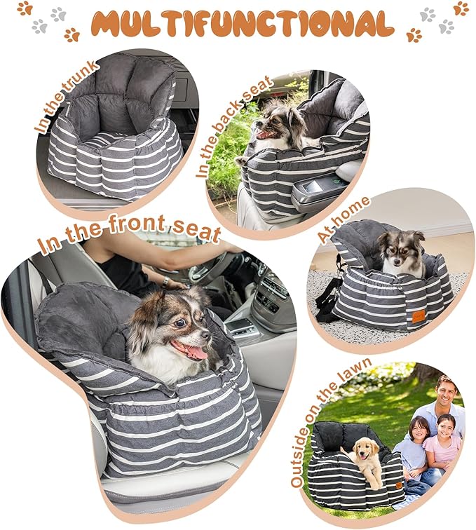 Small Dog Car Seats Washable Dog Booster Seat for Car Clip-On Leash and Cushion with Storage Pockets Under 25lbs Portable Travel Pet,Black