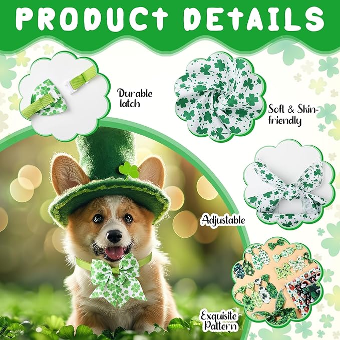 Reginary 120 Pcs Dog Bandanas Bulk Dog Bows Set Bow Ties Cat Scarf Colorful Washable Triangle Pet Kerchief Cute Bib for Summer Small Medium Large Pets Grooming Accessories Costume (St. Patrick's Day)