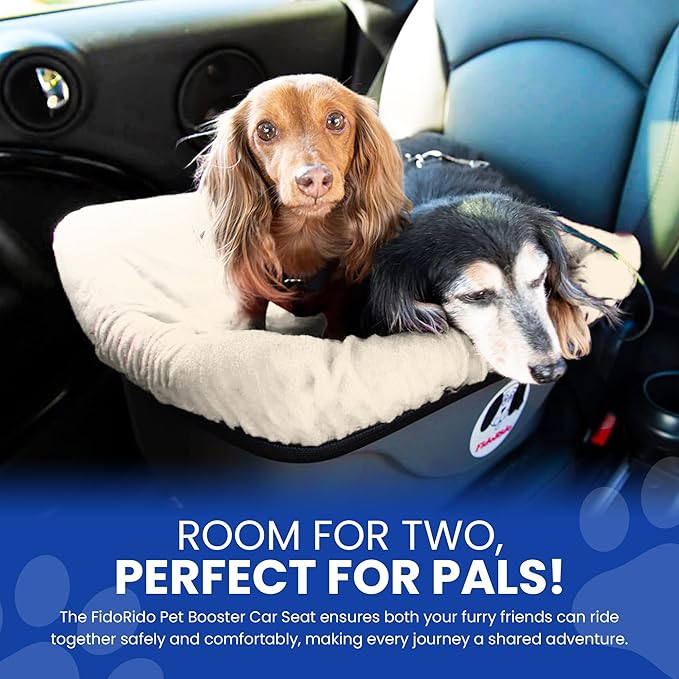 FidoRido Dog Car Seat - Pet Booster Seat for Small to Large Dogs with Comfortable Cushions, Sherpa Cover, and Safety Straps, Easy to Install, Ideal for Travel, Beige Sherpa - Large Harness