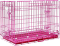 HOMEY PET 30 Inch Pink Dog Crate, Cute Dog Cage Medium Sized Collapsible Small Dog Kennel Indoor Nano-Coated Metal Wire Dog Crate with Removable Floor Grid Tray, Double Doors Dual Locks, Handle