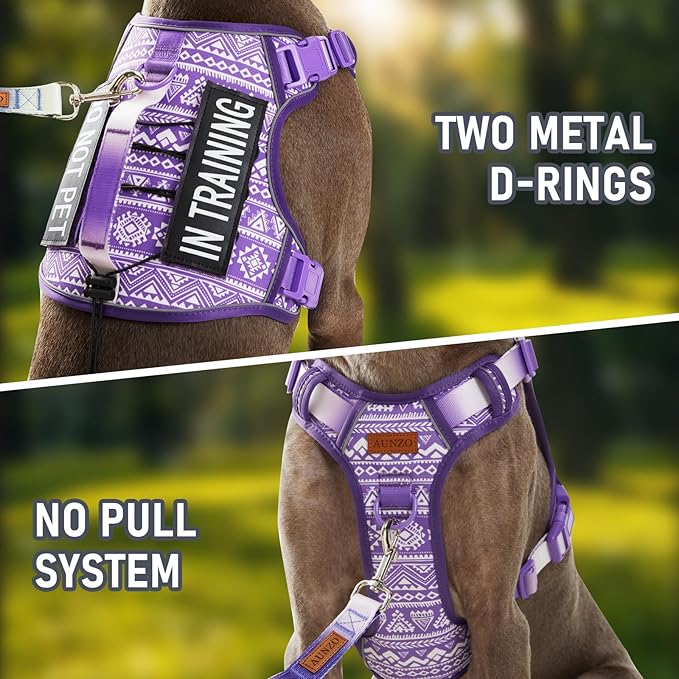 Tactical Dog Harness for Large Dogs No Pull Easy Walking Adjustable Pet Harness Reflective K9 Working Training Easy Control Pet Vest Military Service Dog Harnesses Purple Ethnic L