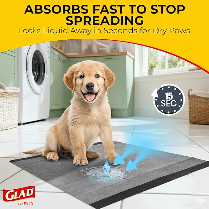 Glad for Pets Black Charcoal Puppy Pads | Puppy Potty Training Pads That ABSORB & NEUTRALIZE Urine Instantly | New & Improved Quality Dog Training Pads, 30 count
