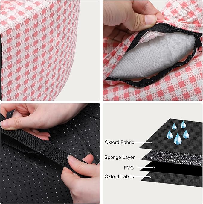 X AUTOHAUX Plaid Style Dog Car Seat Adjustable Straps for Medium Small Sized Puppy Cat Seat Pets Soft Non Slip Bottom Travel Bed Pink White