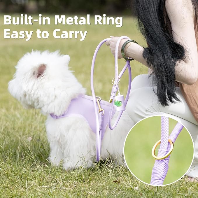 Durable Handwoven Dog Leash for Small & Medium Dogs, 5/16 inch Rope Lead with Anti-Tangle Swivel Clip, Soft & Lightweight, 5FT Long – Ideal for Daily Walking & Training (Light Purple)