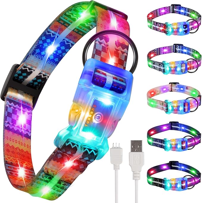 Light Up Dog Collar+LED Dog Leash,Rechargeable Waterproof LED Dog Collar Set,1.5m,3 Lighting Modes for Medium Large Dogs Walking at Night(1.5m Leash+10-25in Collar Can be Crop)