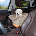 Console Dog Car Seat - Portable Booster for Small Pets, Detachable Washable Front Seat, for Cats and Dogs, Khaki