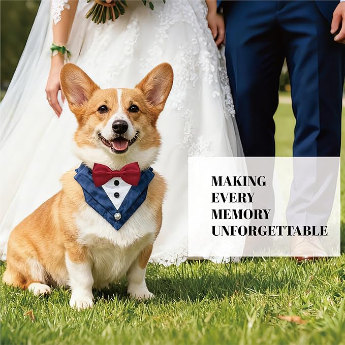 AVERYDAY Dog Tuxedo Wedding Outfit Bandana Collar with Bow Tie, Dog Tux Costume Suit with Bowtie for Small Medium Large Dogs & Cats, Pet Tuxedo Formal Wear for Engagement Birthday, Holiday, Christmas