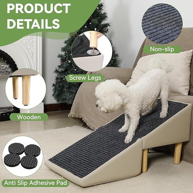 Dog Ramp, 2-in-1 Split Ottoman Gentle 23 Incline Dog Steps Built in Lightweight Folding Pet Ramp for Couch, 17.71”H Pet Chair, Pet Steps Specially for Older Dogs (Off-White)