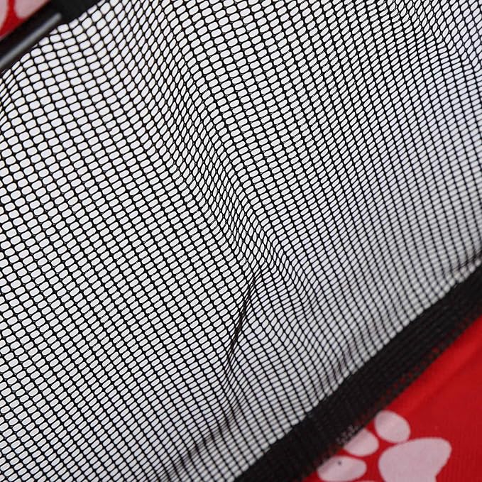 Pet Carrier Cage Dog Car Seat Bear Pattern Washable Foldable Pet Safety Travel Seat with Support Rod for Cars Oxford Cloth Material (Red paw Print Support Stick Style)