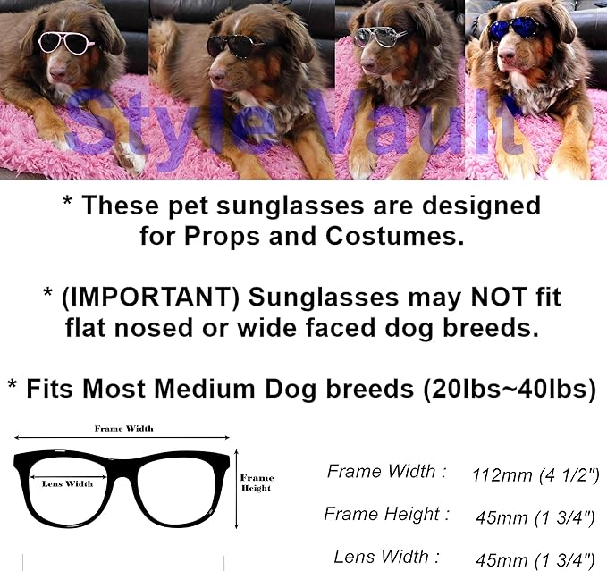 G010 Dog pet Costume Aviator Sunglasses for Medium Breeds 20-40 lbs (Pink)