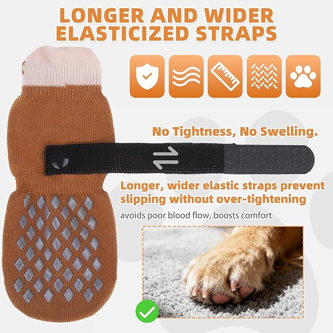 KOOLTAIL Anti Slip Dog Socks Booties to Prevent Licking Paws Scratching, Pet Boots&Paw Protector for Hardwood Floors, Dog Shoes for Winter, Traction Control Grip Socks for Small Medium Large Dogs M