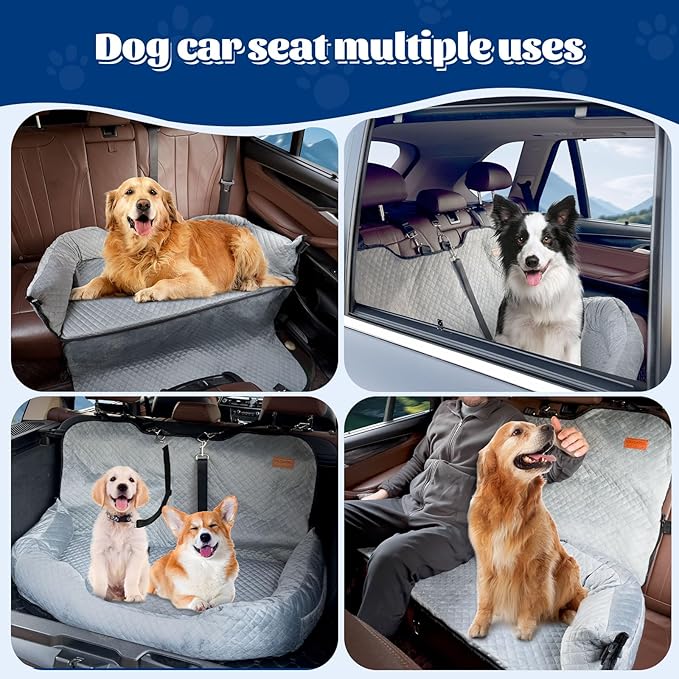 Dog Car Seat for Large/Medium Dog Pet Under 55 lbs or 2 Small Dogs Detachable Washable Travel Bed Fits Cars Trucks SUV