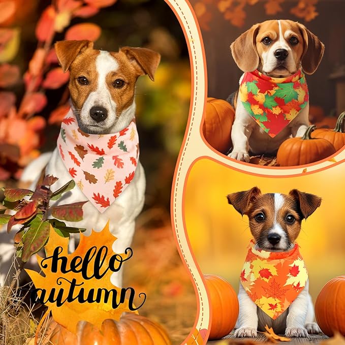 Preboun 50 Pcs Fall Thanksgiving Dog Bandana Bulk Pumpkin Maple Leaves Bandana for Dogs Triangle Kerchief Bib Scarf for Pets Costume Photo Props Accessories Pet Shops, 25 Styles (19.7 x 13.8 x 13.8)