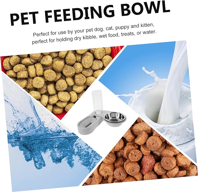 Milisten Household Cat Water Dispenser Automatic Feeder Stainless Steel Dual Bowl Design for Cats and Pets Convenient Pet Feeding Gray