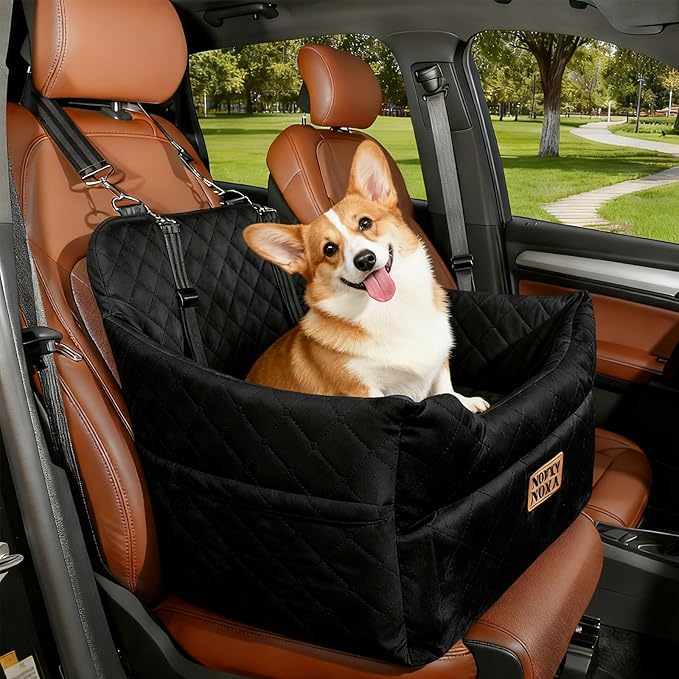 Pet Car Seat for Dogs & Cats - 17.8"×17.8"×18.9" - Supports Up to 35 lbs, Quilted Soft Fabric, Universal Fit for Most Cars/Trucks/SUVs, Secure & Comfortable Travel Cushion (Grey)