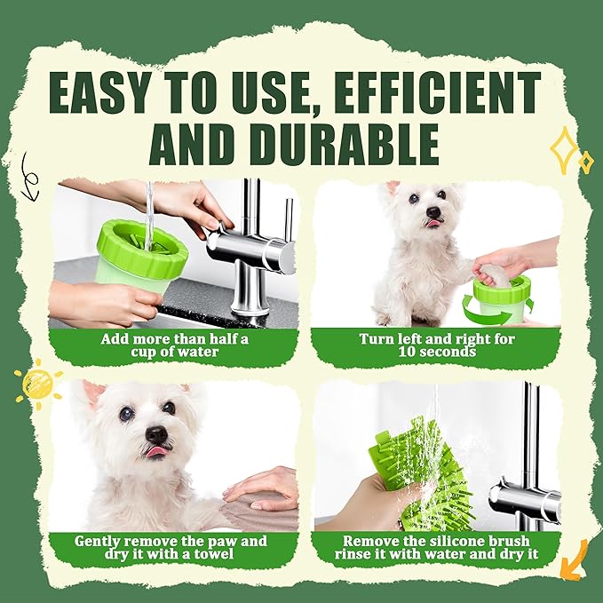 Dog Paw Cleaner Cup, Soft Silicone, Portable, Easy to Clean, Removes Mud and Dirt, Grooming Accessory for Home, Travel – Green, S