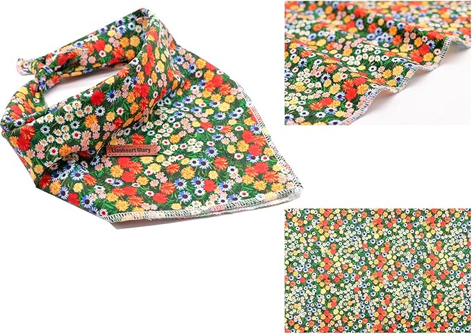 Lionheart glory Dog Bandana 1 Pack Washable Soft Cotton Daisy Print Bibs Scarf, Adjustable Kerchief Square Dog Bandanas for Small Dogs