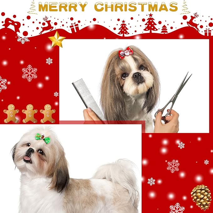 Weewooday 70 Pcs Dogs Hair Holiday Dog Bows Bowtie with Rubber Band Pet Hair Accessories Puppy Bowknot Topknot Pet Grooming Bow for Holiday Christmas Small Puppy Decor(Classic Style)