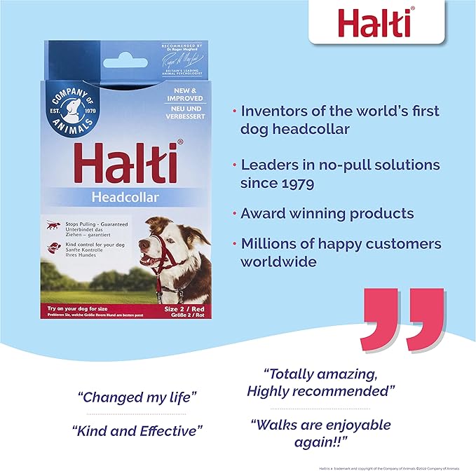Halti Headcollar - Stop Your Dog Pulling on The Leash. Adjustable, Reflective and Lightweight, with Padded Nose Band. Dog Training Anti-Pull Collar for Medium Dogs (Size 2, Red)