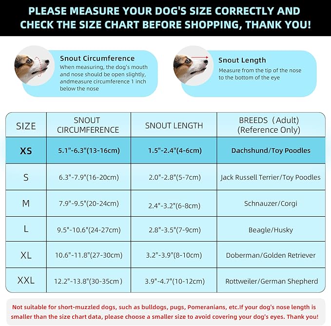 Dog Muzzle, Breathable Soft for Extra Small Dogs to Anti & Prevent Barking Biting Chewing, Reflective & Adjustable Basket Muzzle with Air Mesh for Dachshund Blue XS