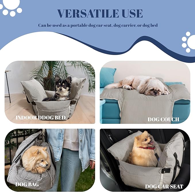 Daneey Dog Car Seat for Medium Dogs, Dog Booster Seat for Car, Fully Detachable Washable Dog Car Bed for Car Travel, Non-slip Safety Pet Car Seat with Seat Belt, Brown