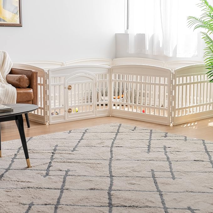 IRIS USA 24" 8-Panel Dog Playpen, 83.5 x 83.5 x 23.63, Puppy Playpen, Dog Play Pen Indoors, Pet Fence, Puppies/Small Dogs, White