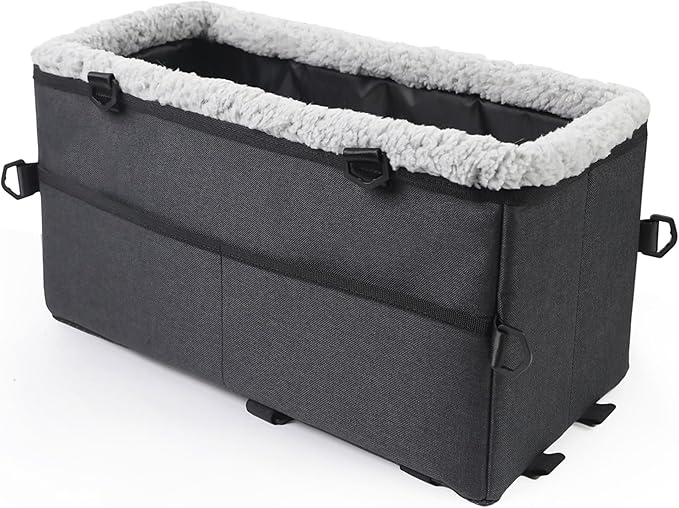 Center Console Dog Car Seat for Small Dogs Pets Under 20lbs with Additional Safety Belt Puppy Rope, Foldable&Washable Car Seats for Dogs with Pocket, Pet Cars Cushion, (Black 17 * 8 * 9inch)