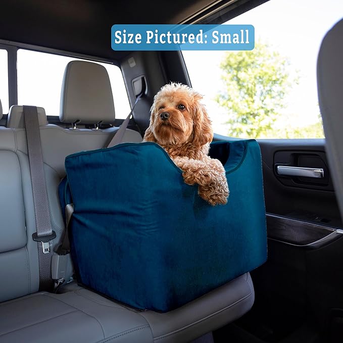 Snoozer Dog Car Seat: Lookout I Dog Booster Car Seat for Pets up to 18lbs, Helps Alleviate Travel Sickness & Fear for Dogs, Removable Washable Cover – Sapphire, Size Small