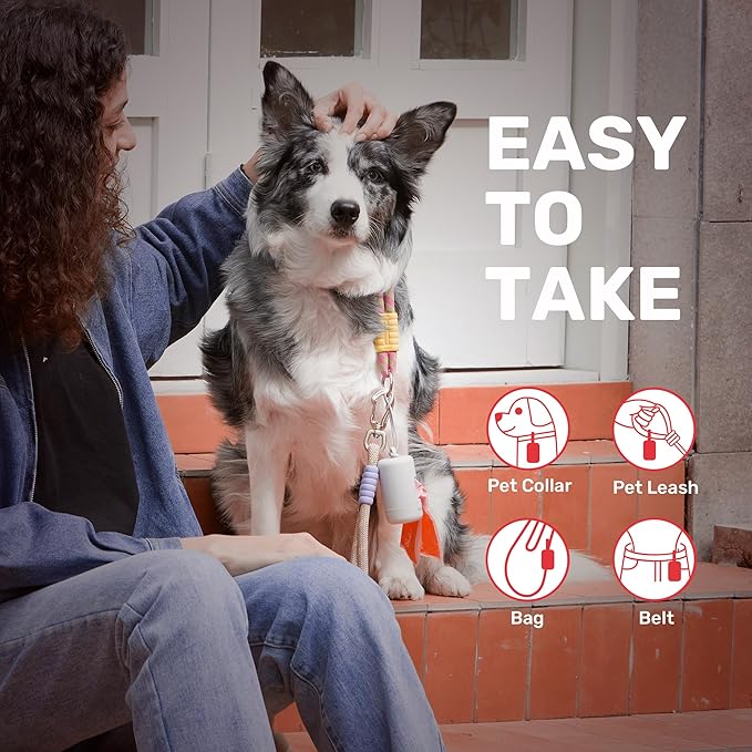 FUKUMARU Dog Poop Bags, 120 Rose Scent Poop Bag Holder and Dispenser with Leash Attachment for Dogs, Cats, and Multi-pet Use - Running Pattern Bags, Gray Holder