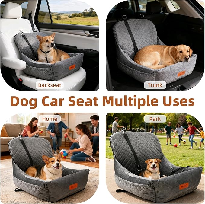 Dog Car Seat for Small Dogs, Fully Detachable and Washable Pet Booster Car Seats, Pet Travel Home Bed Ultra Soft Fabric, Adjustable Straps,Easy to Install, Gray