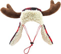 Huxley & Kent Pet Hat | Antler Buffalo Check (Medium) | Festive Christmas Holiday Accessory for Dogs/Cats | Holiday Pet Hat | SnugFit Sliding Toggles for Best Fit
