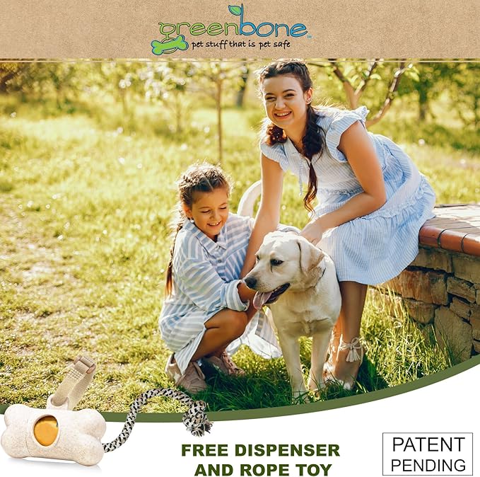 Greenbone BioBase Blue Dog Poop Bag Refills: 28 Rolls - 336 Bags with Dispenser and Rope Toy Handle- Dog Gift Set