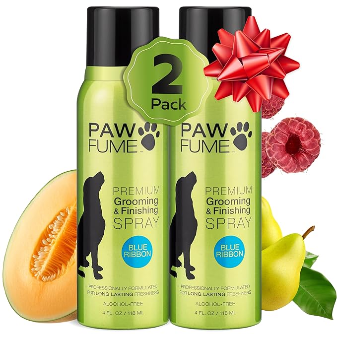 PAWFUME Dog Perfume Spray for Grooming, Blue Ribbon, 2-Pack – Keep Your Pup Fresh All Day – Probiotic, Alcohol-Free, Detangling & Moisturizing – Salon-Quality Dog Spray Deodorizer Perfume