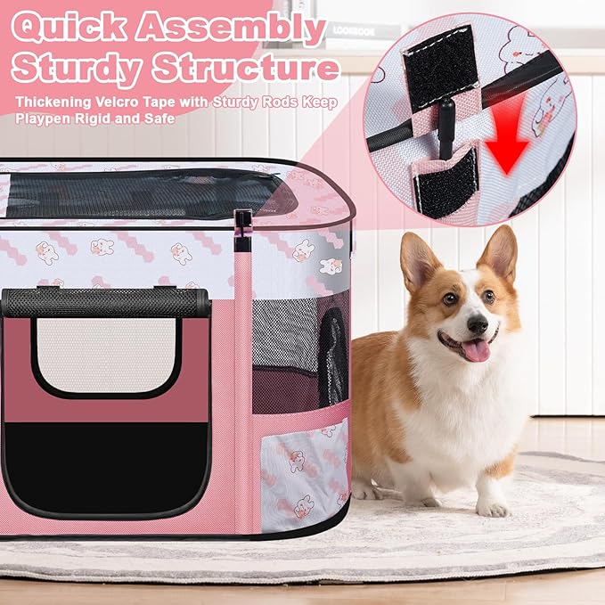 Foldable Dog Playpen Indoor,Expandable Puppy Playpen,Portable Pet Playpen for Small Animals,Waterproof Exercise Kennel Tent Crate for Travel,Camping, Home & Outdoor Use (M 31"L x 22"W x 21"H, Pink)
